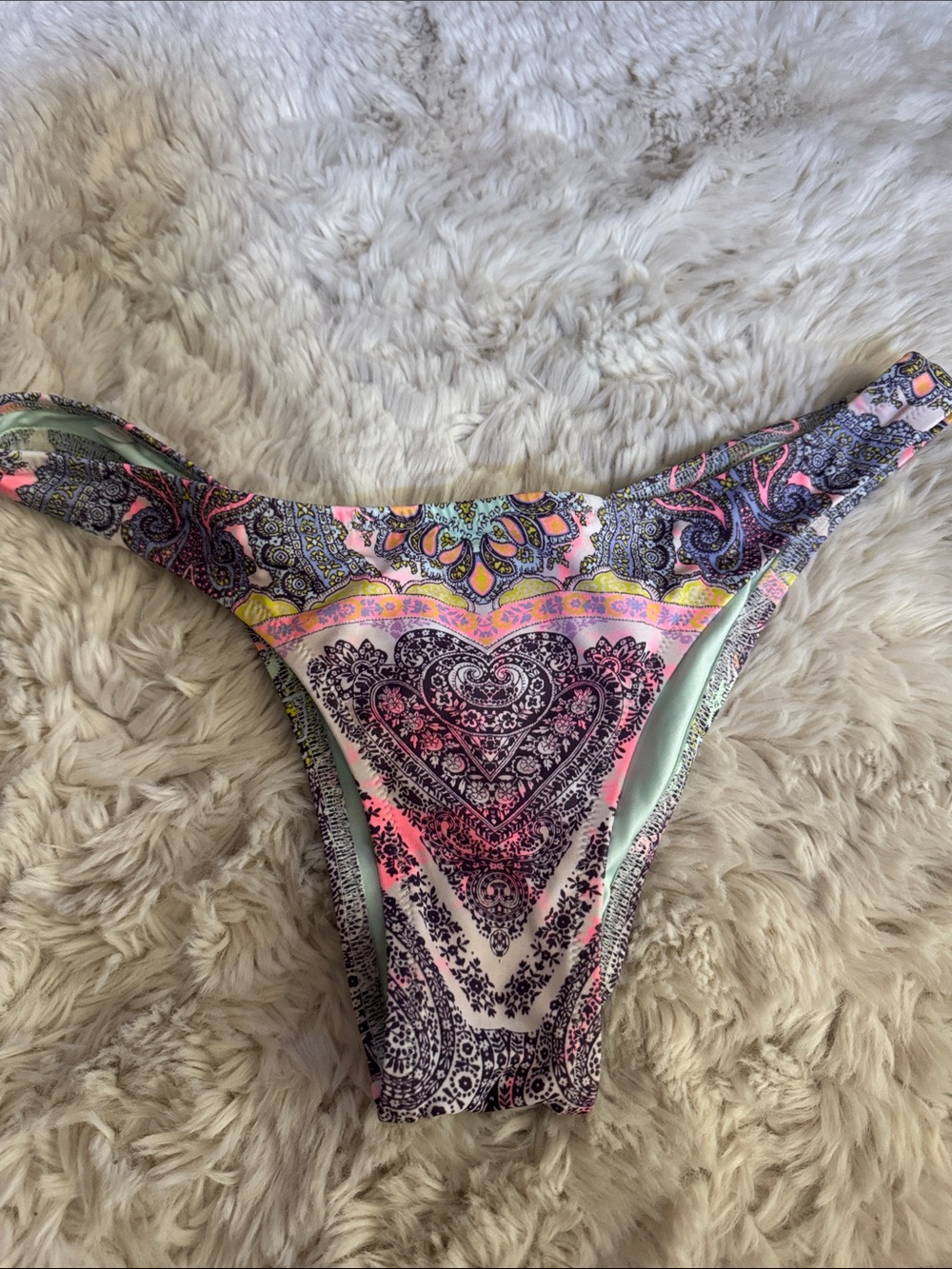 Victoria's Secret Multicolor Paisley Bikini Bottoms (Pink, Purple, Mint)